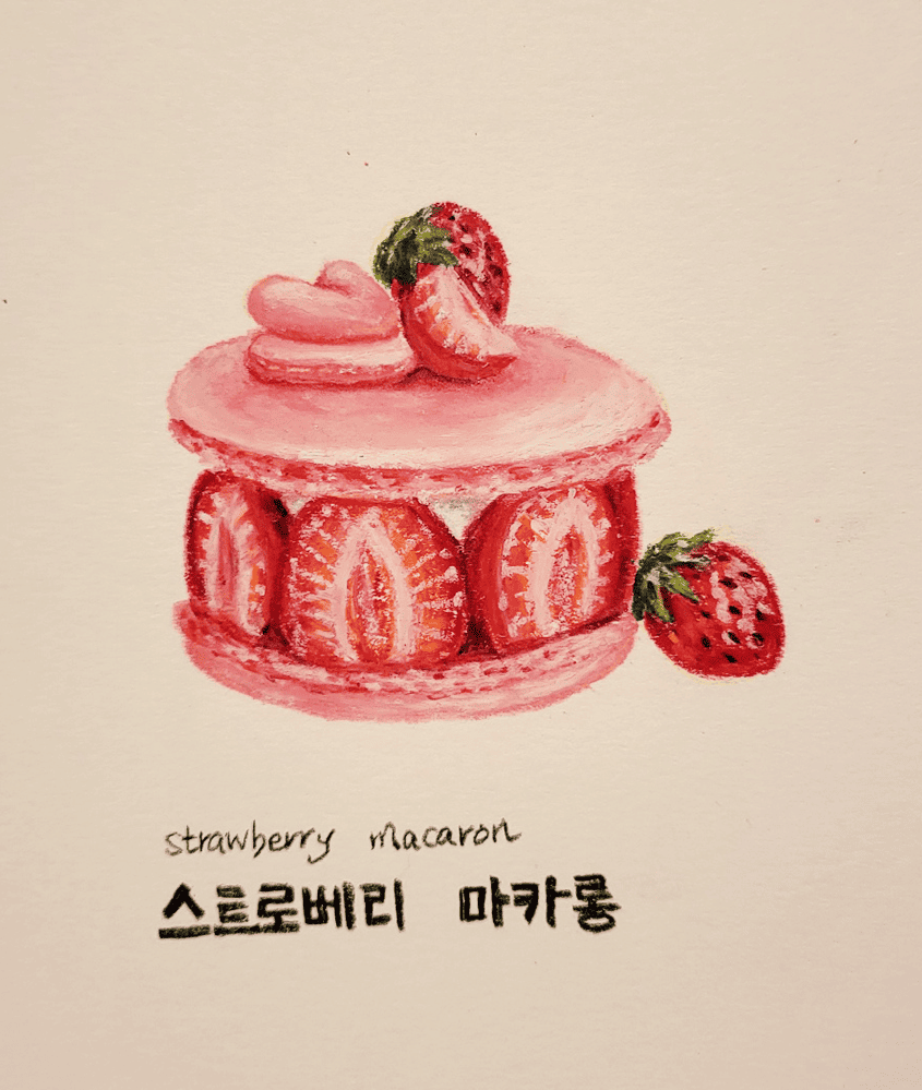 strawberry-macaron-Oil-pastel-meimong8